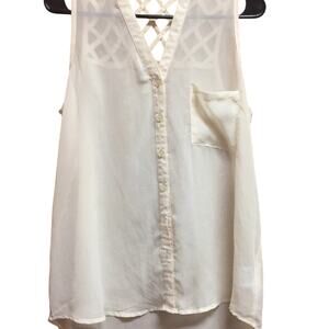 Kirra Sheer Tank Off-White w Criss-Cross Detailing